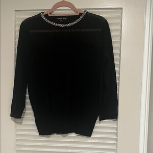 Cable & Gauge Black Blouse with Embellished Collar